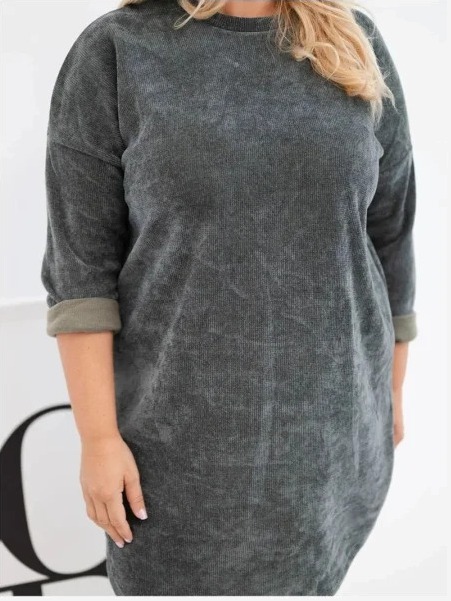 Dámske šaty Plus Size manžestrové s voľným strihom khaki