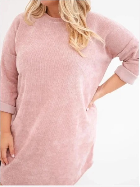 Dámske šaty Plus Size rifľové s voľným strihom tmavá pudrová ružová