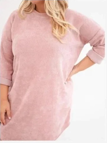 Dámske šaty Plus Size rifľové s voľným strihom tmavá pudrová ružová
