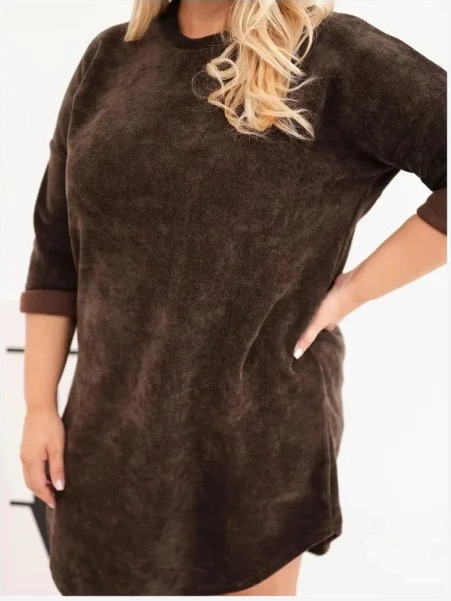 Dámske šaty Plus Size manžestrové s voľným strihom hnedá
