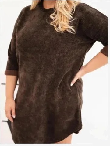 Dámske šaty Plus Size manžestrové s voľným strihom hnedá