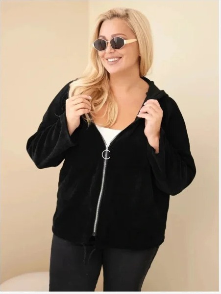 Dámska mikina Plus Size manžestrová s kapucňou a zipsom oversize čierna