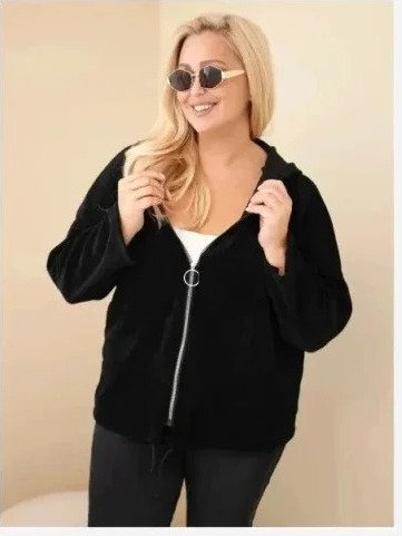 Dámska mikina Plus Size manžestrová s kapucňou a zipsom oversize čierna