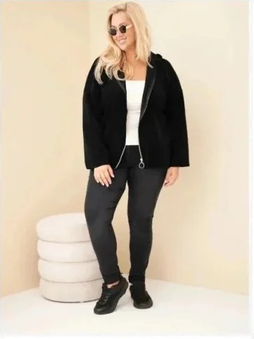 Dámska mikina Plus Size manžestrová s kapucňou a zipsom oversize čierna