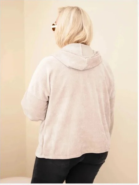 Dámska mikina Plus Size manšestrová s kapucňou a zipsom oversize béžová