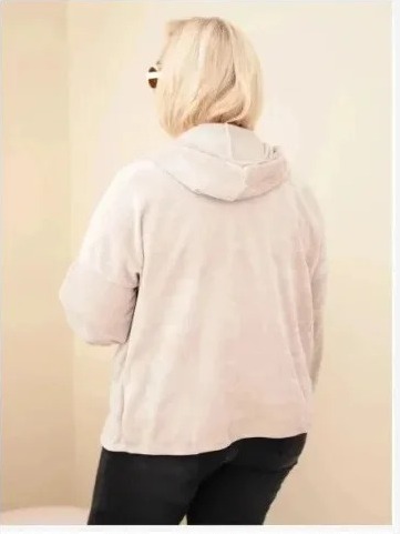 Dámska mikina Plus Size manšestrová s kapucňou a zipsom oversize béžová
