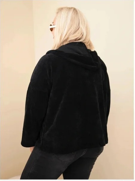 Dámska mikina Plus Size manžestrová s kapucňou a zipsom oversize čierna