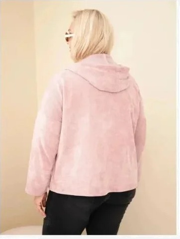 Dámska mikina Plus Size manšestrová s kapucňou a zipsom oversize tmavý pudrový ružový