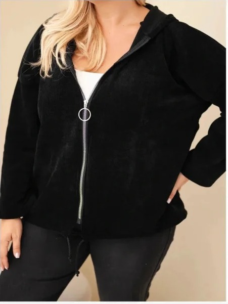 Dámska mikina Plus Size manžestrová s kapucňou a zipsom oversize čierna