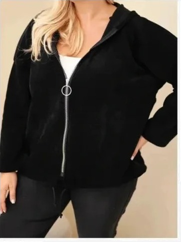 Dámska mikina Plus Size manžestrová s kapucňou a zipsom oversize čierna