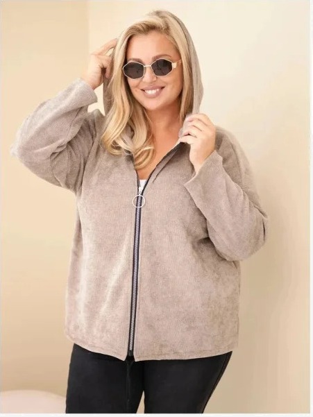 Dámska mikina Plus Size manšestrová s kapucňou a zipsom oversize fango zelená
