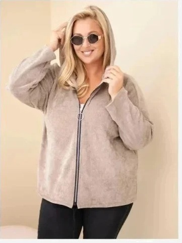 Dámska mikina Plus Size manšestrová s kapucňou a zipsom oversize fango zelená