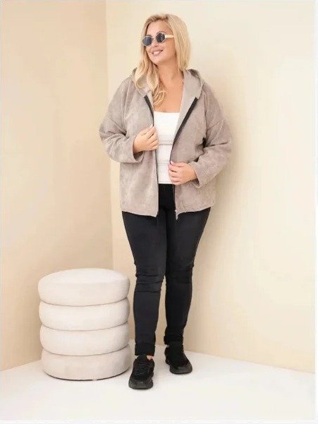 Dámska mikina Plus Size manšestrová s kapucňou a zipsom oversize fango zelená