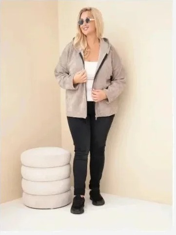 Dámska mikina Plus Size manšestrová s kapucňou a zipsom oversize fango zelená