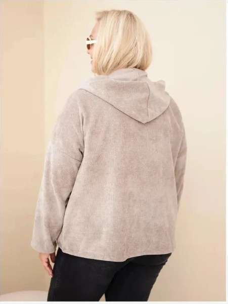 Dámska mikina Plus Size manšestrová s kapucňou a zipsom oversize fango zelená