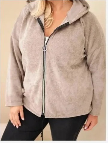 Dámska mikina Plus Size manšestrová s kapucňou a zipsom oversize fango zelená