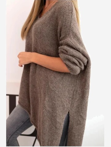 Dámsky asymetrický vlnený sveter Plus Size s V výstrihom fango
