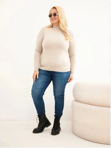 Dámsky sveter Plus Size z viskózy s rolákom béžový