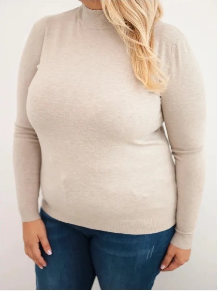 Dámsky sveter Plus Size z viskózy s rolákom béžový