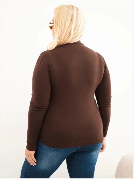 Dámsky sveter Plus Size z viskózy s rolákom tmavohnedý