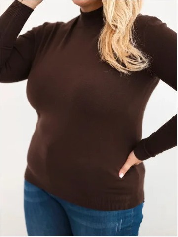 Dámsky sveter Plus Size z viskózy s rolákom tmavohnedý