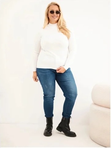 Dámsky sveter Plus Size z viskózy s rolákom ecru