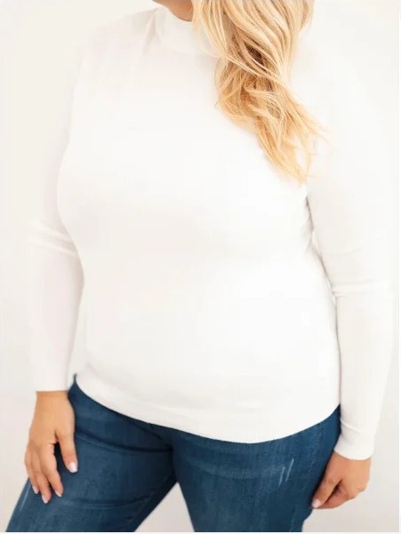 Dámsky sveter Plus Size z viskózy s rolákom ecru