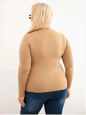 Dámsky sveter Plus Size z viskózy s rolákom camelový