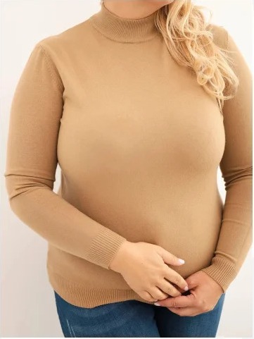 Dámsky sveter Plus Size z viskózy s rolákom camelový