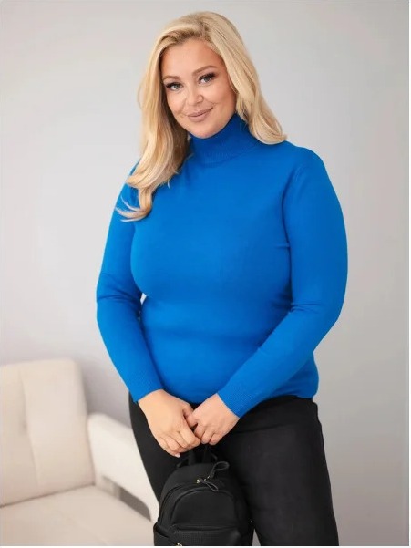 Dámsky viskózový sveter Plus Size s rolákom klasického strihu kobaltová