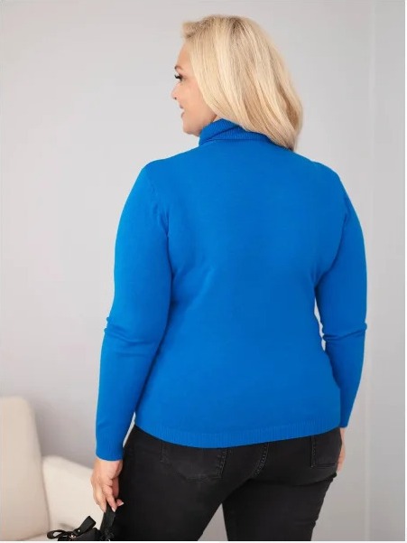 Dámsky viskózový sveter Plus Size s rolákom klasického strihu kobaltová
