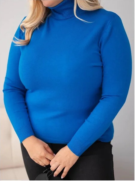 Dámsky viskózový sveter Plus Size s rolákom klasického strihu kobaltová