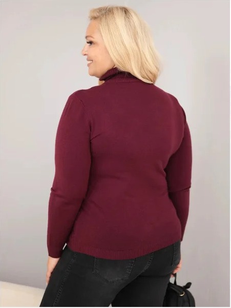 Dámsky viskózový sveter Plus Size s vysokým golierom v klasickom strihu slivkový