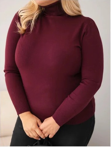 Dámsky viskózový sveter Plus Size s vysokým golierom v klasickom strihu slivkový