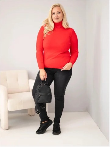 Dámsky viskózový sveter Plus Size s rolákom v klasickom strihu červený
