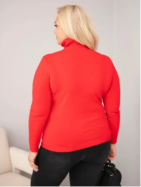 Dámsky viskózový sveter Plus Size s rolákom v klasickom strihu červený