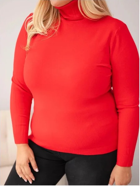 Dámsky viskózový sveter Plus Size s rolákom v klasickom strihu červený