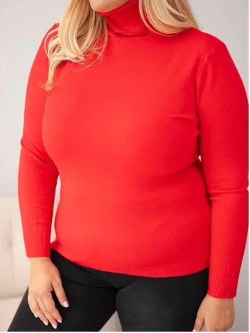 Dámsky viskózový sveter Plus Size s rolákom v klasickom strihu červený