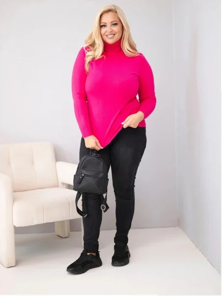 Dámsky viskózový sveter Plus Size s rolákom v klasickom strihu fuksiová