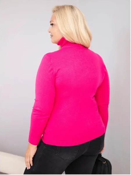 Dámsky viskózový sveter Plus Size s rolákom v klasickom strihu fuksiová
