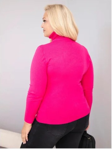 Dámsky viskózový sveter Plus Size s rolákom v klasickom strihu fuksiová