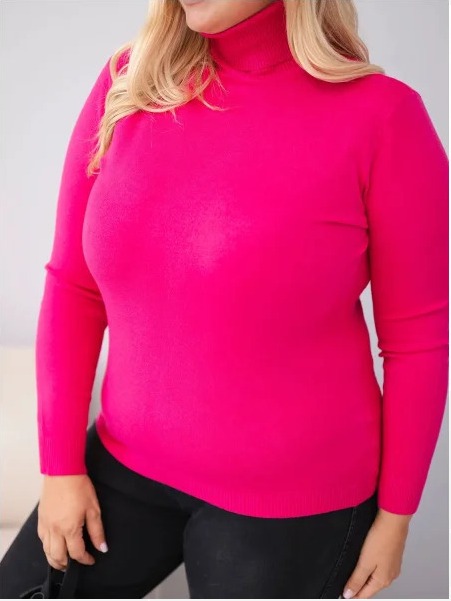 Dámsky viskózový sveter Plus Size s rolákom v klasickom strihu fuksiová