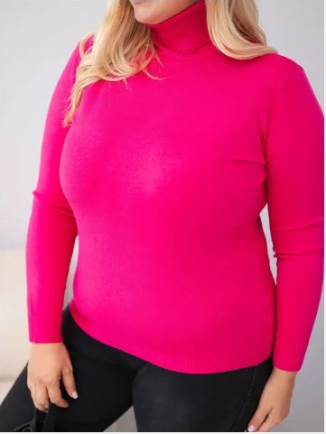 Dámsky viskózový sveter Plus Size s rolákom v klasickom strihu fuksiová