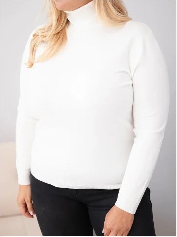 Dámsky viskózový sveter Plus Size s rolákom v klasickom strihu ecru