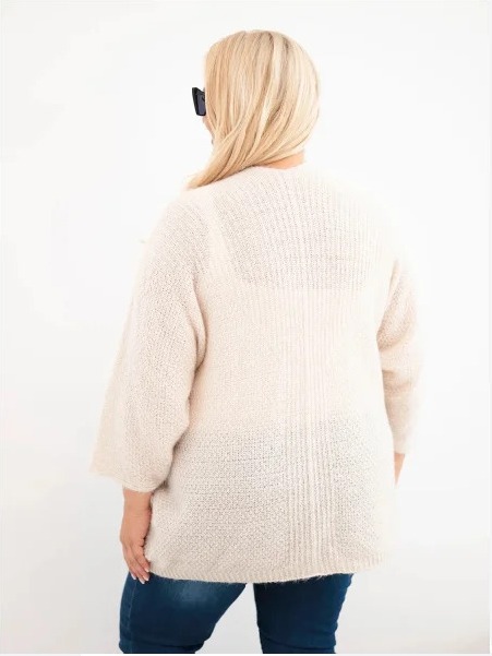 Dámsky sveter Plus Size s vreckami bez zapínania béžový