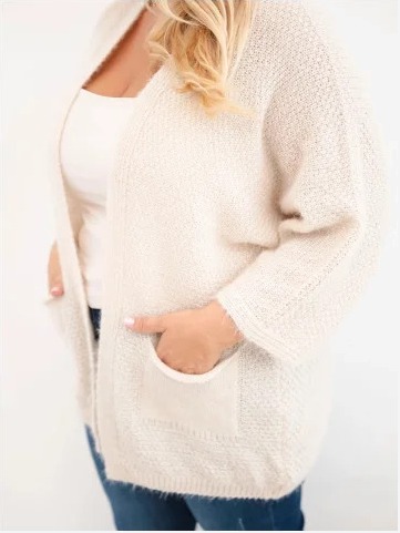 Dámsky sveter Plus Size s vreckami bez zapínania béžový