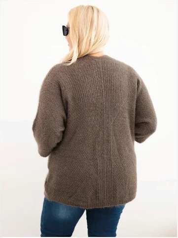 Dámsky sveter Plus Size s vreckami bez zapínania mocca