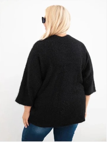 Dámsky sveter Plus Size s vreckami bez zapínania čierny
