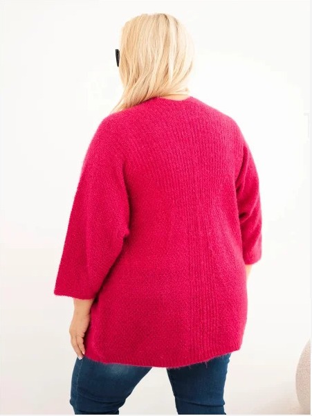 Dámsky sveter Plus Size s vreckami bez zapínania fuchsia