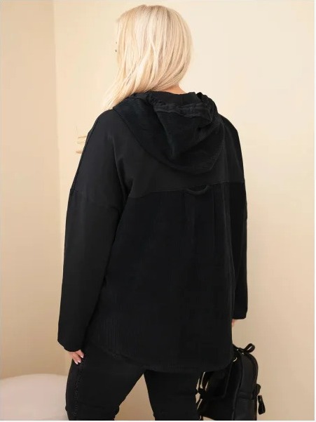 Dámska bavlnená mikina Plus Size s kapucňou a gombíkmi čierna